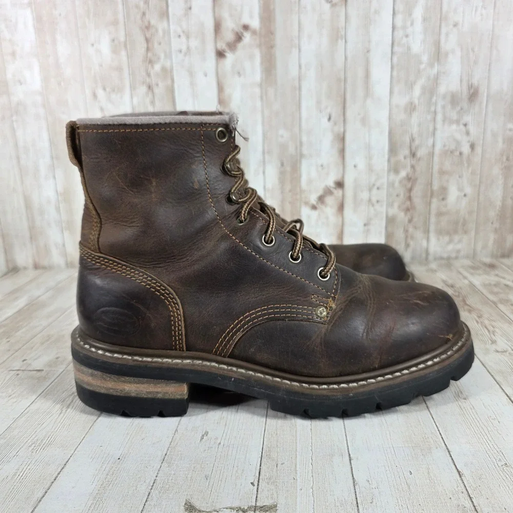 Mens Brown Leather Lace Up Work Boots Rugged Durable Construction‎ Size 9